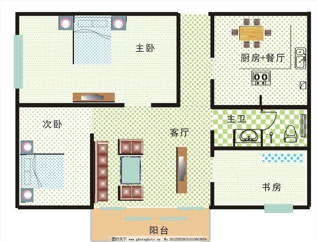 專業(yè)室內(nèi)平面設(shè)計(jì) 整合書(shū)房、沙發(fā)、電視機(jī)、床及其他元素打造理想空間